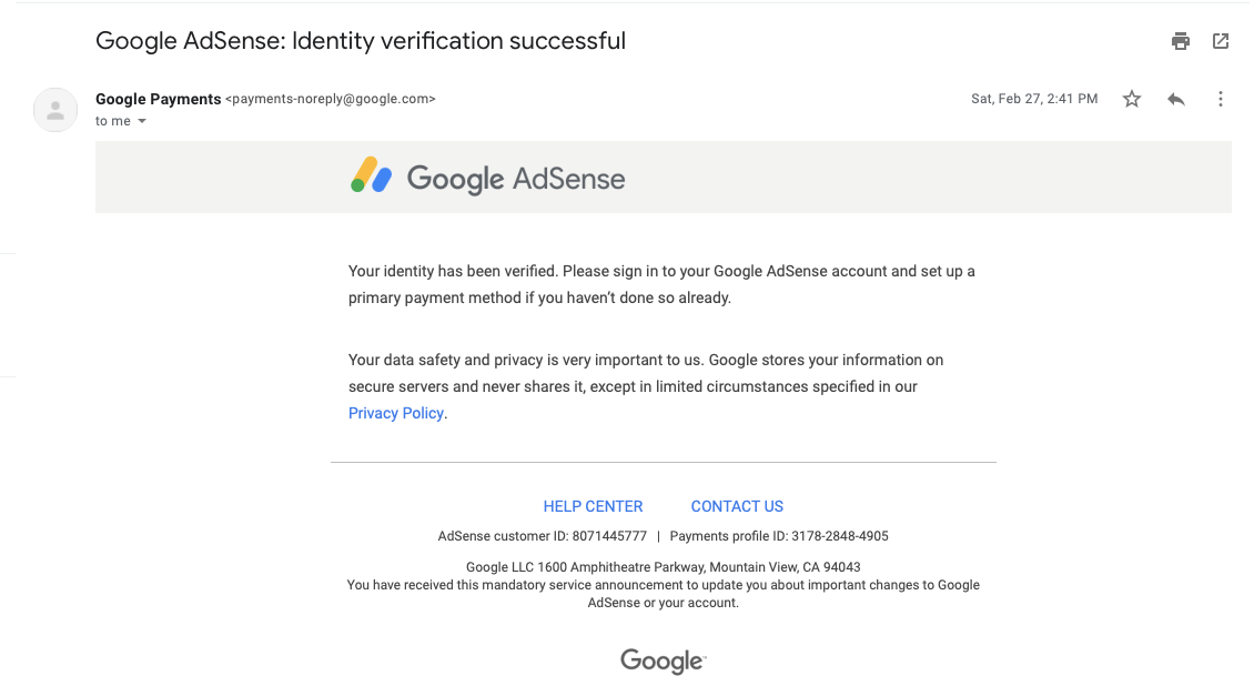 How to do Identity verification for Google AdSense